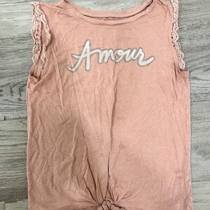 Super cute kids tank top tee sleeveless summer amour love lace pink girls